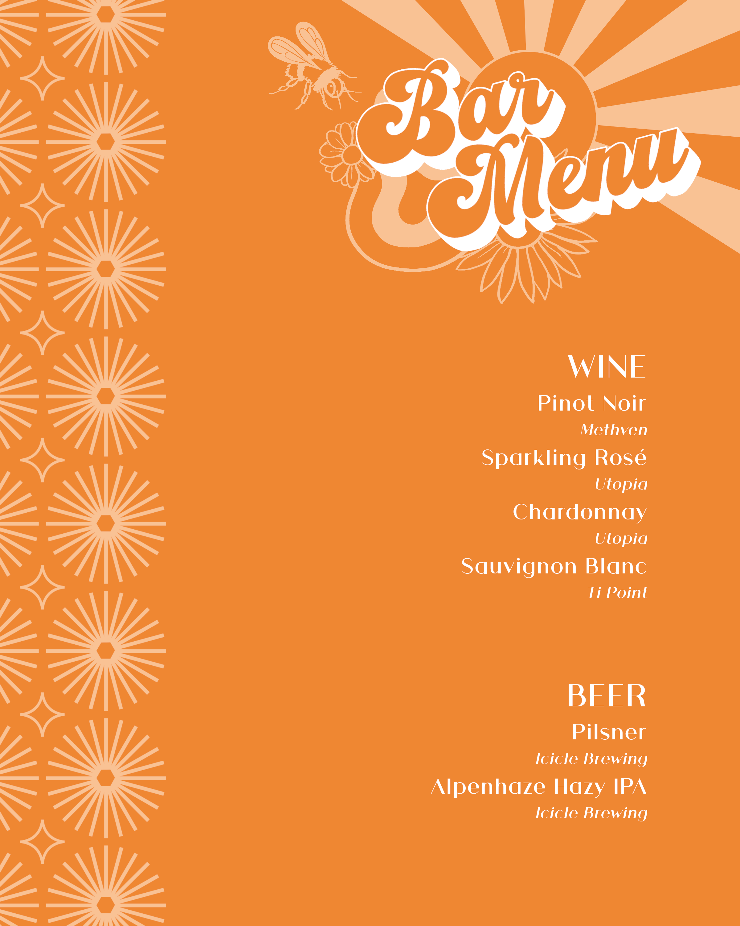 groovy wedding menu