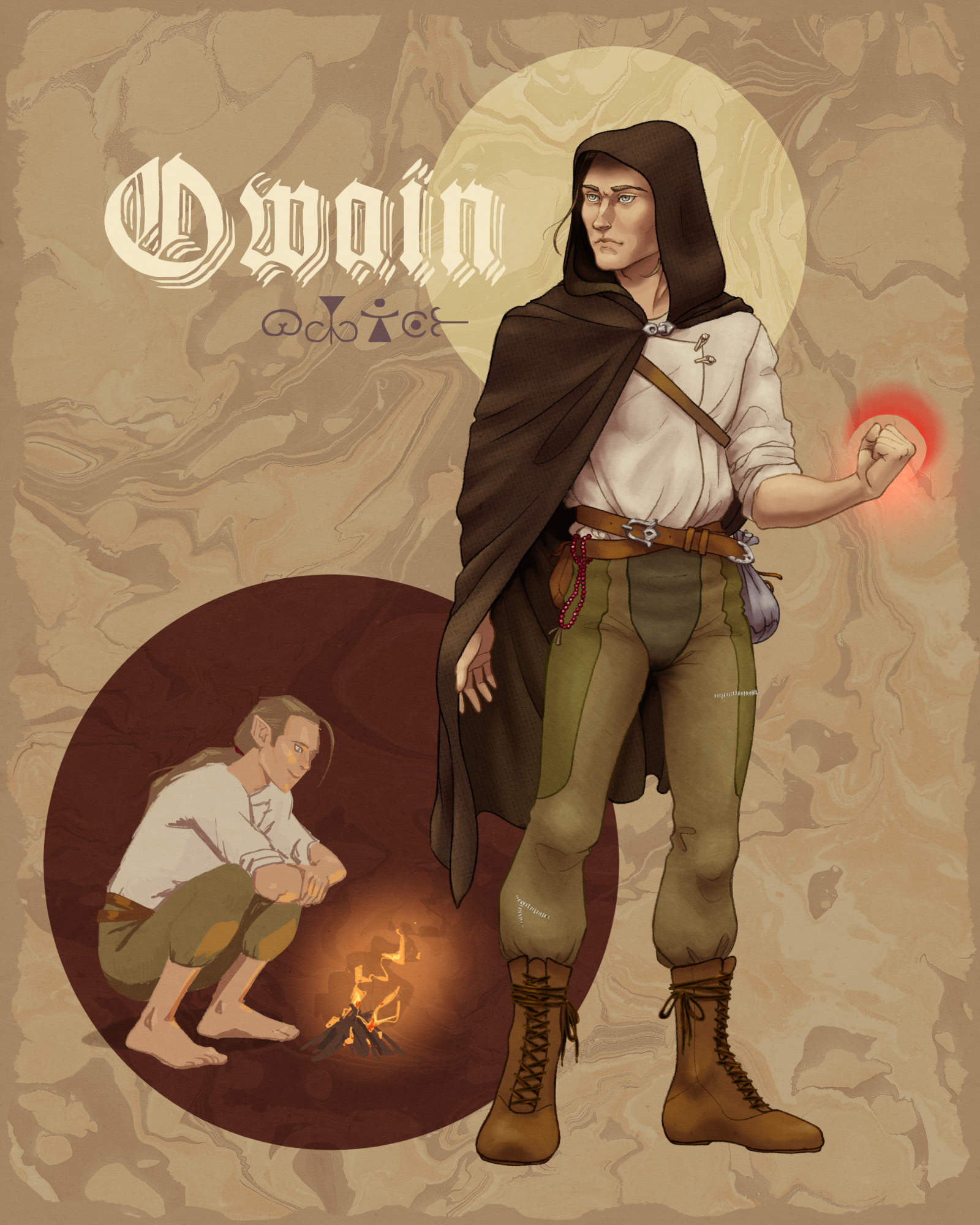 illustration of Owain, a half-elven monk